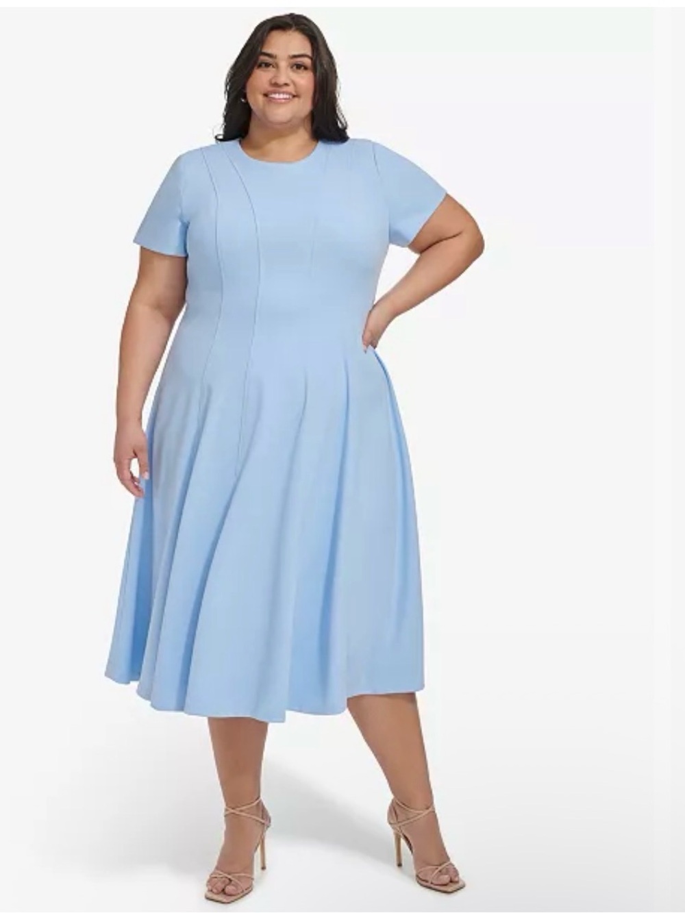 Calvin Klein Pale Blue Fit-and-Flare Midi Dress